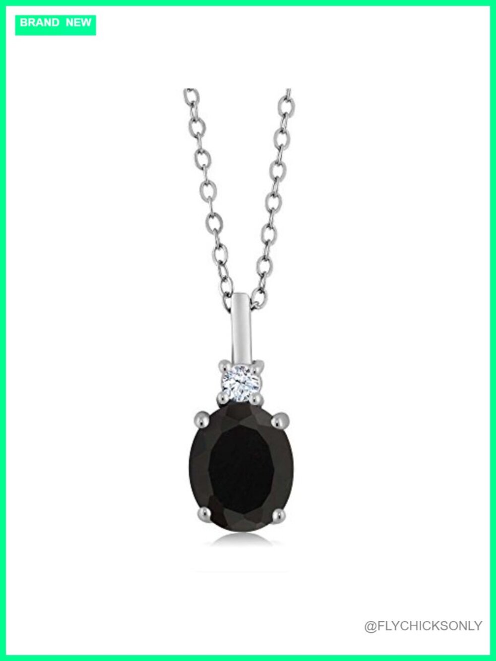 1.68 Cttw Black Onyx & White Created Sapphire Pendant Necklace 925 Sterling